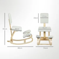 HOMCOM Cadeira Ergonómica de Joelhos com Encosto Almofadas Acolchoadas Estrutura de Madeira para Melhor Postura 51x84x93 cm Creme(m-3)