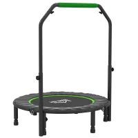 HOMCOM Trampoline de Fitness Pliable Ø102 cm avec Poignée Ajustable en Acier pour Entraînement Jambes Corps Noir et Vert(m-7)