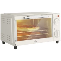 HOMCOM Mini Forno Elétrico 9L com Temperatura Ajustável até 230°C Temporizador 60 min e Bandeja para Assar 35x24,6x20 cm Creme(m-10)