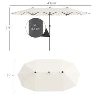 Outsunny Umbrelă dublă 436 x 260 cm, Protecție UV, Umbrelă de oțel cu manivelă, Ovală Bej(m-3)