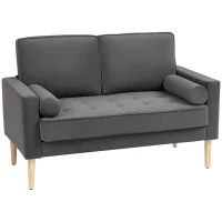 HOMCOM Canapea 2 locuri elegantă din catifea 127 cm cu perne groase, 2 perne și șezut captușit, gri(m-1)