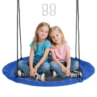 Outsunny Leagăn cu formă de cuib de pasăre rotundă Panier Ø 110 cm 4 inele incluse metal epoxidic Oxford de înaltă densitate Albastru(m-1)