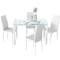 HOMCOM Ensemble table à manger et chaises pour 4 personnes, plateau rectangulaire en verre, pour cuisine salon maison, blanc(m-11)