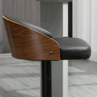 HOMCOM Scaune de Bar Set 2 buc., Scaun de Bar Tapitat din Oțel și Lemn Masiv, Înălțime Reglabilă pentru Bucătărie cu Suport pentru Picior, Rotativ 360°, Scaun de Bar pentru Bucătărie, Sufragerie, Sală de Mese, Negru+Cafea(m-4)