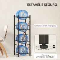 HOMCOM Suporte para Garrafões de Água de 4 Níveis Estante de Armazenamento para Garrafas de Água com Estrutura de Metal 34x34x105 cm Preto(m-5)