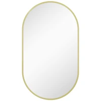 HOMCOM Marele miroir oval de perete cu cadru din aluminiu în stil minimalist, montaj vertical sau orizontal cu 3 cârlige, 40 x 70 cm, auriu(m-6)