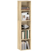 HOMCOM Bibliotecă etajeră de depozitare 5 niveluri cu rafturi reglabile pentru sufragerie, dormitor, birou, 30x24x133,5cm, natural(m-1)