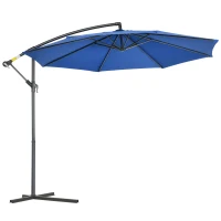 Outsunny Parasol deplasat octogonal, inclinabil, pliabil, Ø 3 m, parasol de grădină cu suport, albastru.(m-7)