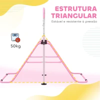 HOMCOM Barra de Ginástica para Crianças com Altura Ajustável em 5 Níveis Anéis e Dobrável 148x105x88-128 cm Rosa(m-7)