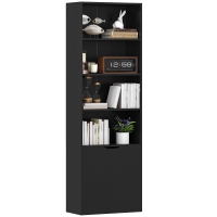 HOMCOM Bibliotecă Dulap pentru cărți cu 4 compartimente deschise și 2 uși pentru sufragerie și birou 59x29x180 cm Negru