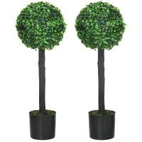HOMCOM Set de 2 plante mingi de bux artificial cu trunchi si ghiveci inclus - inaltime 60 cm(m-7)