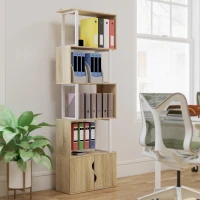 HOMCOM Bibliotecă cu 5 nivele, mobilier de depozitare cu rafturi și dulap cu dublă ușă, 60 x 23,8 x 179,2 cm, lemn natural(m-4)