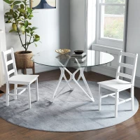 HOMCOM Set de 2 scaune de sufragerie din lemn masiv de pin scaune de bucătărie cu spătar lamele spirit rustic alb(m-2)