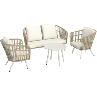 Outsunny Set mobilier grădină poliratan, 4 persoane, canapea 2 locuri, fotoliu, masă, perne, Kaki
