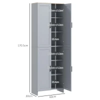 HOMCOM Dulap de bucătărie înălțime 170 cm bufet înalt cu 4 uși și rafturi reglabile, design modern, gri(m-3)