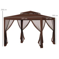 Outsunny Tonnelle barnum de grădină 3L x 3l m cu 4 plase de țânțari detașabile - dublu acoperiș - maro(m-3)