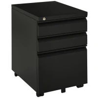 HOMCOM Dulap de birou mobil cu depozitare pe roți 3 sertare blocabile 39 x 48 x 60 cm negru(m-5)