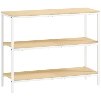 HOMCOM Consola de Hol cu 3 Rafturi Deschise și Picioruși de Metal pentru Hol Intrare Sufragerie Dormitor Lemn Natural și Alb(m-6)