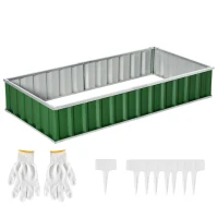 Outsunny Pătrat de grădină de grădină modulabil, montare fără unelte, mănuși incluse 174 x 90 x 30 cm oțel galvanizat verde(m-6)