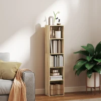 HOMCOM Bibliotecă etajeră de depozitare 5 niveluri cu rafturi reglabile pentru sufragerie, dormitor, birou, 30x24x133,5cm, natural(m-2)