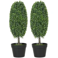 HOMCOM Set de 2 plante artificiale, Arbori de plastic rezistenți la UV în ghiveci, Plastica, Ciment, Verde(m-1)