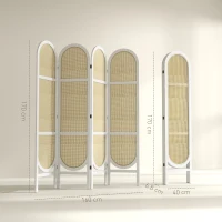 HOMCOM Paravent interior din lemn 4 panouri 170 x 160 cm pliabil și portabil, model țesut manual, alb(m-3)