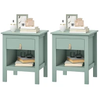 HOMCOM Lot de 2 noptiere cu sertar și compartiment deschis, 45 x 40 x 55 cm, verde(m-6)