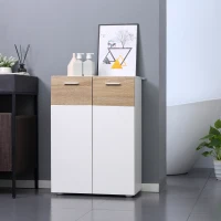 kleankin Dulap de Podea pentru Baie cu 2 Uși și Rafturi Interioare Reglabile Mobilier Auxiliar din Lemn Multifuncțional pentru Living Bucătărie Dining 60x30x85 cm Alb(m-2)