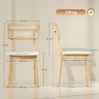 HOMCOM Set di 2 sedie da sala da pranzo con schienale effetto rattan, telaio in legno, Legno naturale(m-3)