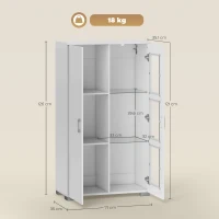 HOMCOM Móvel de Armazenamento LED RGB 16 Cores e Comando Remoto Alto Brilho Portas de Vidro Prateleiras de Vidro 71x35x126cm Branco(m-3)