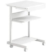 HOMCOM Secretária de Computador com Rodas Secretária com Armazenamento 56x51 cm com Gaveta Compartimento e Suporte Cpu Branco(m-1)