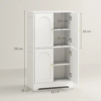 HOMCOM Móvel de Arrumação Sala de Estar para Armazenamento Armário de Cozinha com 4 Portas Curvas e 2 Prateleiras Ajustáveis 60x30x110 cm Branco(m-3)