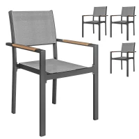 Outsunny Conjunto de 4 Cadeiras de Jardim Cadeiras de Jantar com Braços Efeito Madeira Estrutura em Alumínio Cinza Claro(m-1)