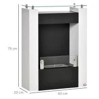 HOMCOM Lareira a Bioetanol Queimador 1,5 L Prateleira de Armazenamento em Vidro Temperado 3H Combustão 60x20x79 cm Aço Preto e Branco(m-3)