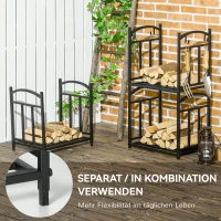 Outsunny Haardhoutrek voor binnen 46 x 32 x 126 cm – 3 niveaus, 4 haakjes, metaal, zwart(m-4)