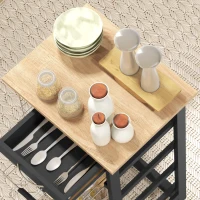 HOMCOM Carucior de Bucătărie cu Roți Carucior Multiusos cu Sertar 4 Coșuri Detașabile de Metal și Rafturi 47x37x83 cm Negru(m-4)