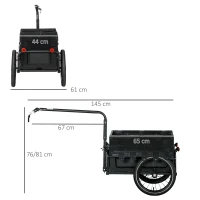 HOMCOM Carrinho de Bicicleta com Caixa de Armazenamento Removível e Dobrável de 65L Refletores de Segurança Carga Máx. 40Kg Preto(m-3)