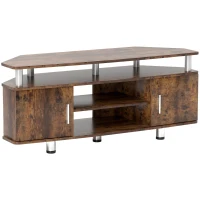 HOMCOM Stand TV pentru televizoare de până la 55 cu suprafață mare, dulapuri cu uși și compartiment deschis, maro(m-5)