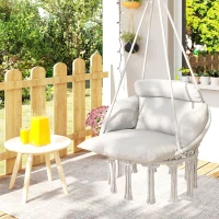Outsunny Hanging Chair Outdoor Hammock Chair with Soft Cushion, Cotton Rope Boho Style Swing Chair, Hanging Garden Swing Seat for Indoor Outdoor, Cream White(m-9)