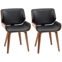 HOMCOM Pack de 2 Sillas de Comedor con Patas de Madera Tapizadas en Cuero Sintético Respaldo Curvado 53x54x81 cm Negro