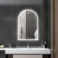 HOMCOM Oglindă de baie cu LED-uri 90 x 60 cm, montată pe perete, 3 culori, arcuită cu cadru din aluminiu, funcție anti-întunecare și comutator tactil(m-2)