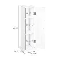 HOMCOM Mobilier de Baño Estrecho cu Orificiu pentru Hârtie Igienică și Rafturi Stil Modern 19,5x19,5x65 cm Alb(m-3)