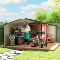 Outsunny Metalen Tuinhuis 340x386x200cm, Waterdicht voor Tuinbenodigdheden, bruin(m-8)