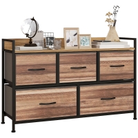 HOMCOM Comodă de Depozitare 5 sertare din Material Textil 98 x 29 x 63 cm structură din oțel negru