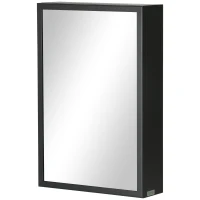 Kleankin Armário com Espelho de Casa de Banho Armário de Parede com 1 Porta e 2 Prateleiras em Aço 40x12x60 cm Preto(m-6)