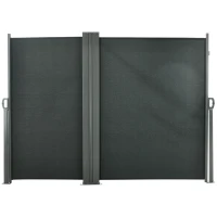 Outsunny Duplo Toldo Lateral Biombo Tela Retrátil 6x1,80 m Poliéster Anti-UV Cinza(m-5)