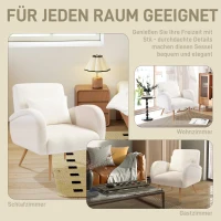 HOMCOM Polstersstoel, Fleece-Bekleding, Gevoerde Armstoel met Lendenkussen, Metalen Poten, Leesstoel, Cremewit(m-6)