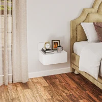 HOMCOM Set de 2 Noptiere Plutitoare Mesillas de Noche pentru Dormitor cu Sertar 43x36,5x30,5 cm Alb(m-5)