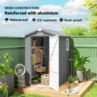 Outsunny 4.4ft x 6.2ft Aluminium Frame and Plastic Wall Shed, with Foundation - Grey(m-5)