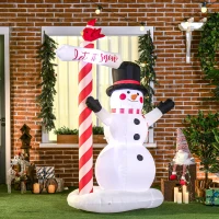 HOMCOM Boneco de Neve Insuflável com Placa 3 LED Poliéster Impermeável Altura 213 cm Branco(m-2)